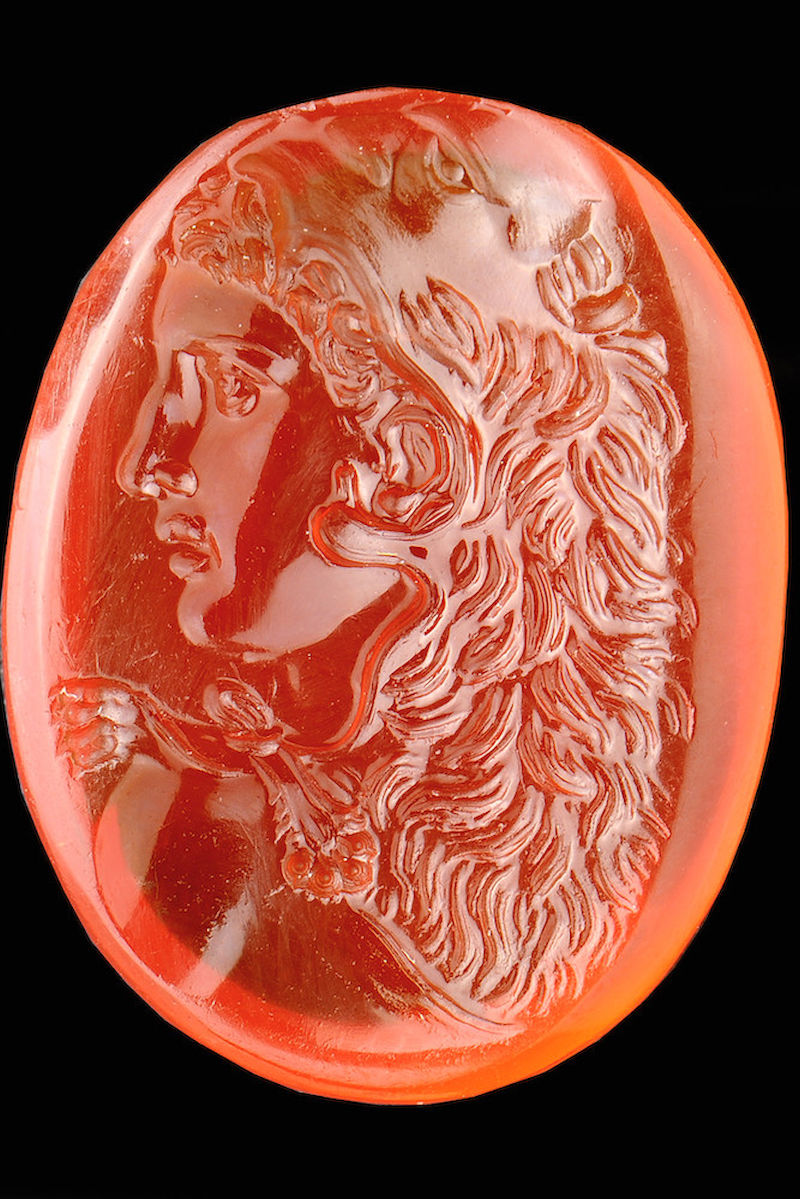 Bildnis des Herakles mit Löwenskalp, Karneol, hellenistische Zeit - Kopie
