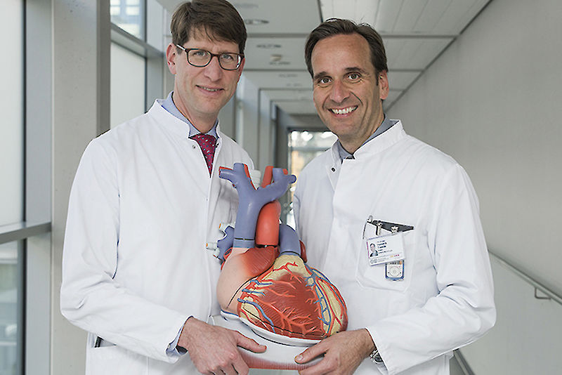 Der Kardiologe Prof. Dr. Stefan Frantz (links) und der Herzchirurg Prof. Dr. Hendrik Treede wollen Patienten im Mitteldeutschen Herzzentrum künftig interdisziplinär und im Team beraten.