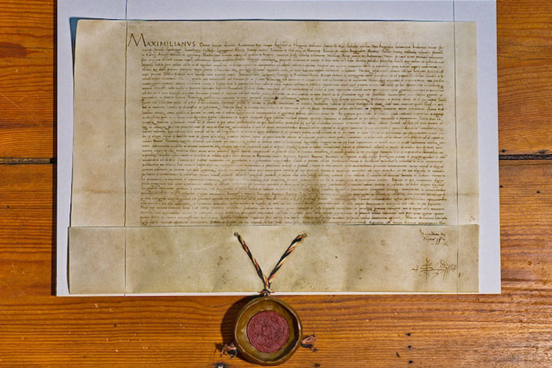 The University of Wittenberg’s founding charter, signed by Emperor Maximilian in 1502