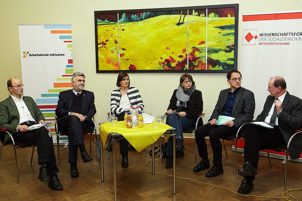 René Krempkow, Armin Willingmann, Katja Urbatsch, Katja Pähle, Andreas Keller und Wolfgang Auhagen bei der Diskussion zum Thema Diversität an Hochschulen.