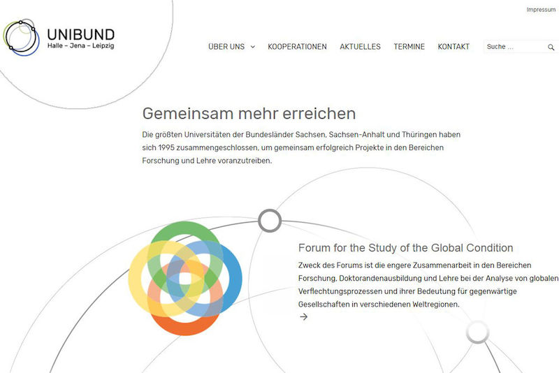 Das neue Design der Unibund-Website.