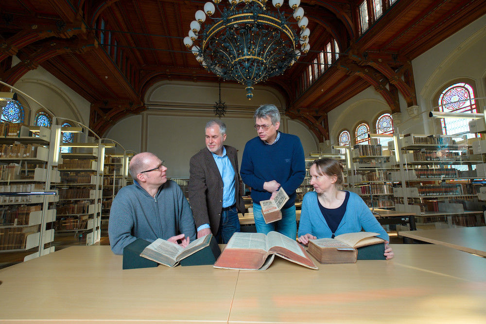 For their project, Martin Kühnel, project leader Martin Grunert, Matthias Hambrock and Andrea Thiele (left to right) use historical sources, which have been taken from different archives and libraries.